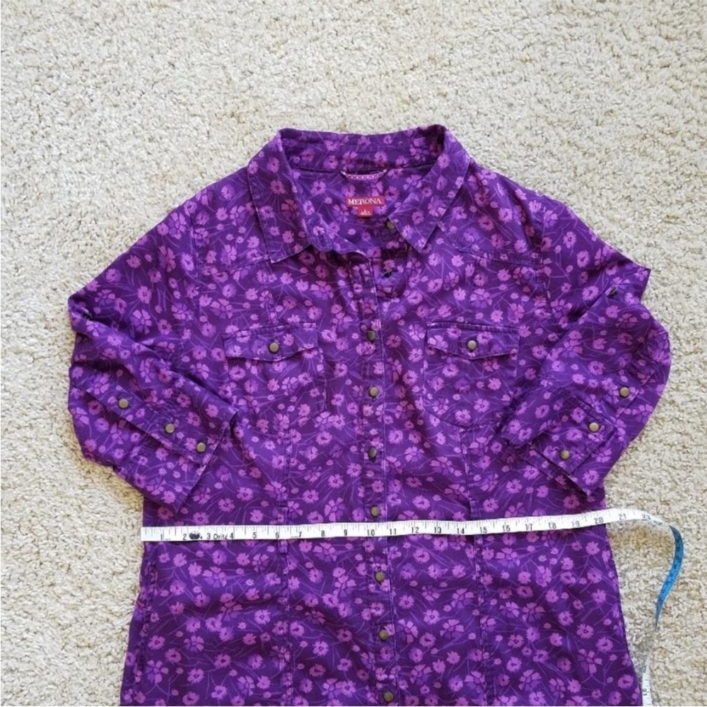 NWOT Merona Purple Floral 3/4 Sleeve Belted Shirt Dress with Pockets, Size L - Picture 10 of 14